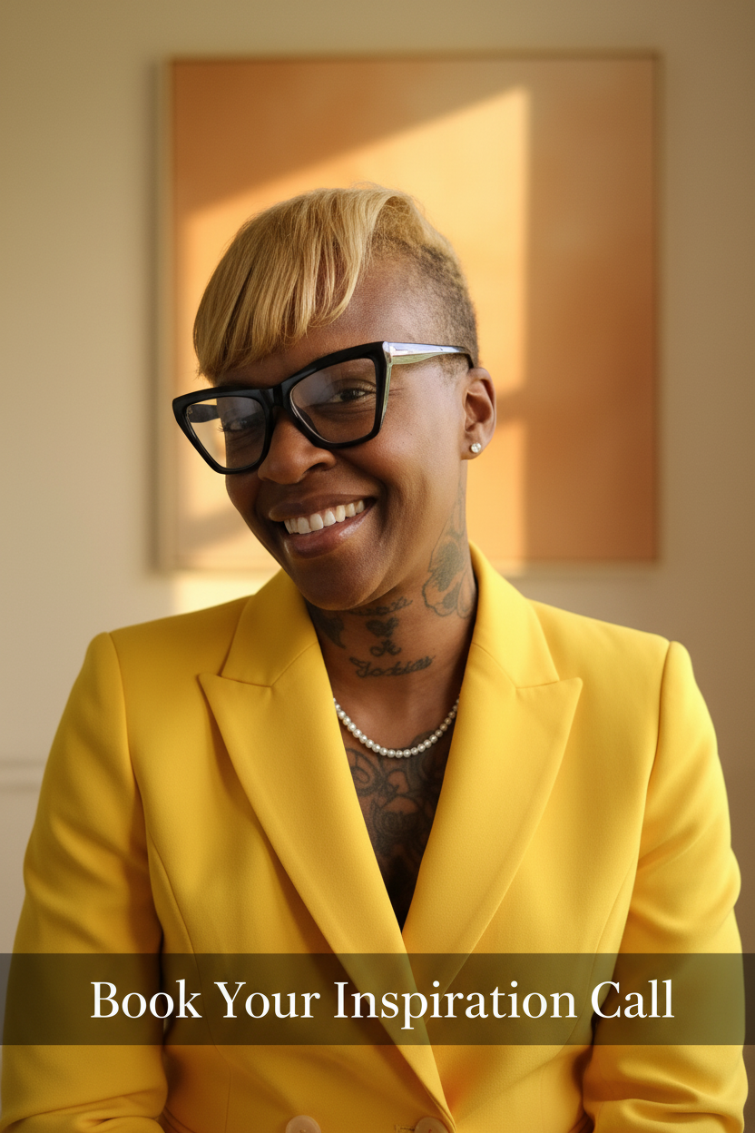 Haus of Growth founder in yellow blazer smiling warmly - Book Your Inspiration Call